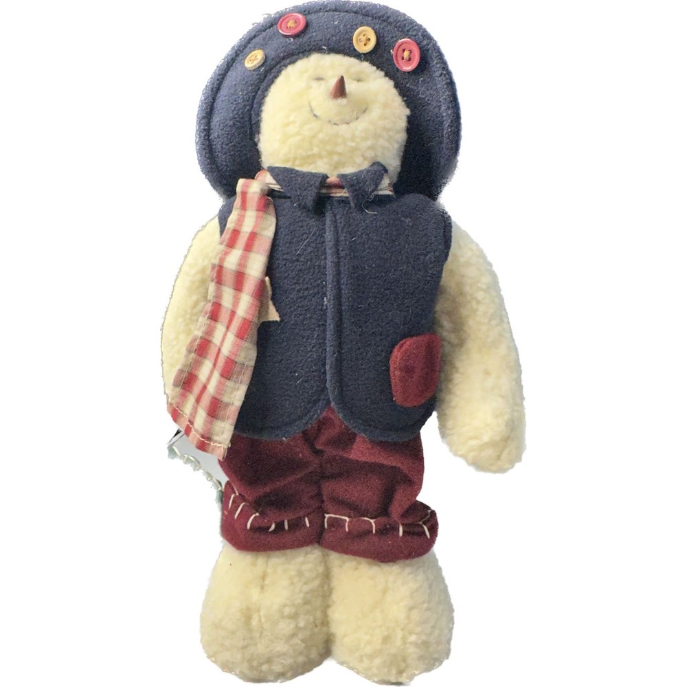 Primitive Rustic Snowman Figurine Christmas Decor Standing Sunhat Scarf Vest